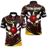 Maxcorners Red Christmas Plaid pattern snowflake Black and Gold Men's Bowling shirts Custom Xmas Bowling Gifts MT0111