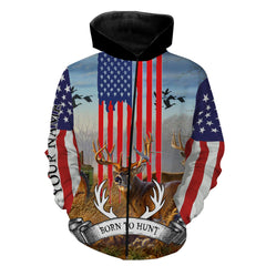 Maxcorners Custom Name Born to Hunt Deer Hunting American Flag Patriotic 3D All Over Printed Clothes