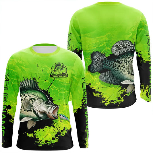 Maxcorners Personalized Crappie fishing Performance long sleeve Fishing Shirts, Crappie fishing jerseys | Green LM1112