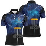 Maxcorners Mens disc golf polo shirt custom blue lightning thunder disc golf shirt, mens disc golf tops MT0510
