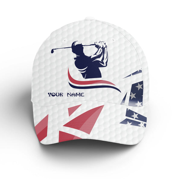 Maxcorners American flag white golf ball skin Golfer hat custom name sun hats for men, mens golf hats