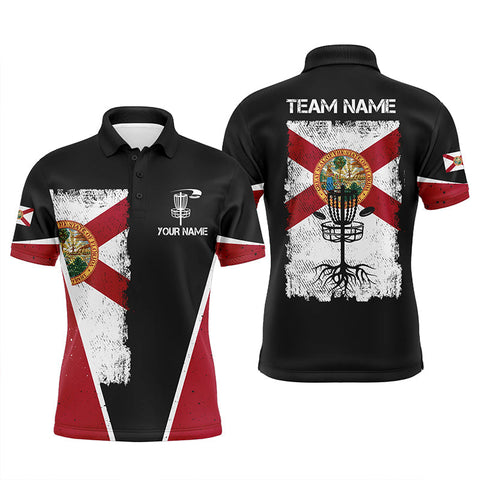 Maxcorners Black Mens Disc golf polo shirts vintage Florida flag patriot custom disc golf shirt for Men MT0510