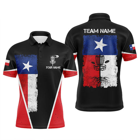 Maxcorners Black Mens Disc golf polo shirts vintage Texas flag patriot custom disc golf shirt for men MT0510