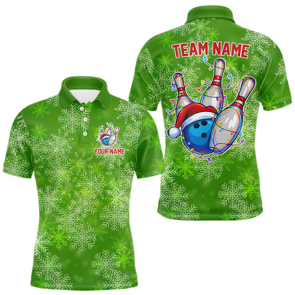 Maxcorners Personalized Funny Green Snowflake Christmas Bowling Team Shirts For Men, Christmas Bowling Gifts LM0910