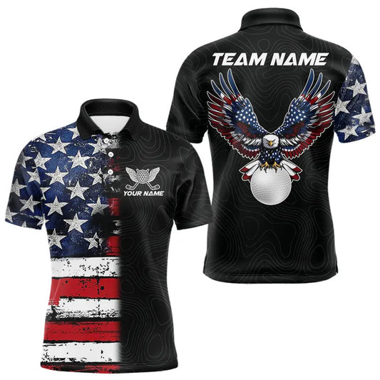 Maxcorners American Flag Eagle matching men and womens golf shirts Custom patriotic couples golf apparel LM0901