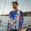 Maxcorners American flag Crappie lightning Long Sleeve Fishing Shirts custom Patriotic Crappie fishing jerseys LM0501