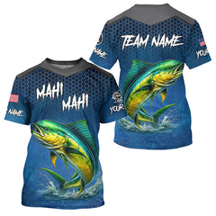Maxcorners Blue camo Mahi mahi fishing Custom performance long sleeve team Dorado fishing tournament shirts MT2108