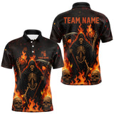 Maxcorners Black And Orange Flame Reaper Skull Custom Halloween Bowling Team Shirts For Men, Bowling Gifts LM0910