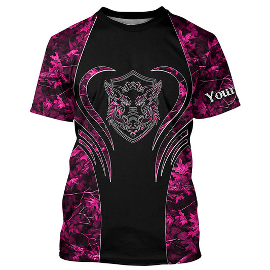 Maxcorners Wild boar hunting tattoo pink girl camo Custom Name 3D All Over Printed shirts, leggings LM2608