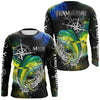 Maxcorners Personalized Black and Green Mahi Mahi fishing scales compass Performance long sleeve Fishing Shirts LM1112