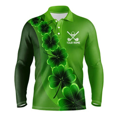 Maxcorners Green Shamrock Lucky Mens Polo Golf Shirts Custom St Patrick Day Golf Apparel For Men