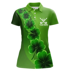 Maxcorners Green Shamrock Lucky Mens Polo Golf Shirts Custom St Patrick Day Golf Apparel For Men