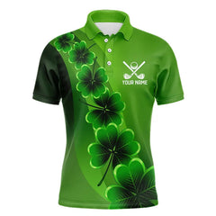 Maxcorners Green Shamrock Lucky Mens Polo Golf Shirts Custom St Patrick Day Golf Apparel For Men