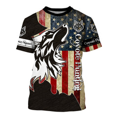 Maxcorners Coyote Hunting Camo American flag patriotic coyote tattoo Customize Name 3D All Over Printed Shirts LM2608