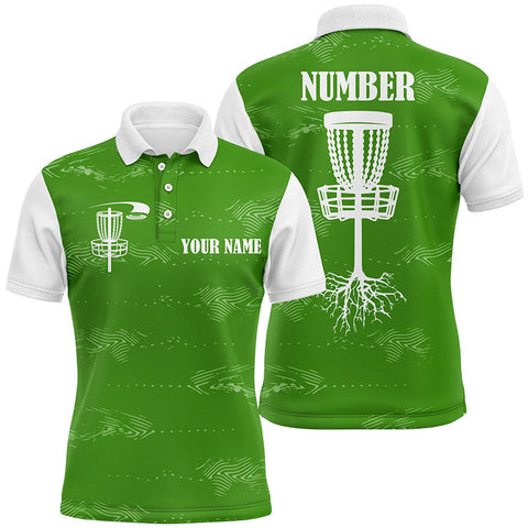 Maxcorners Green and white Mens disc golf polo shirts custom disc golf basket, personalized disc golf gifts MT0510