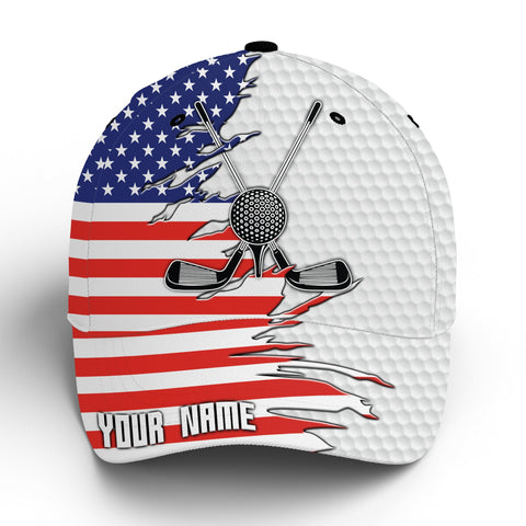 Maxcorners American flag golf clubs white golf ball skin Golfer hat custom name patriotic sun hats for mens