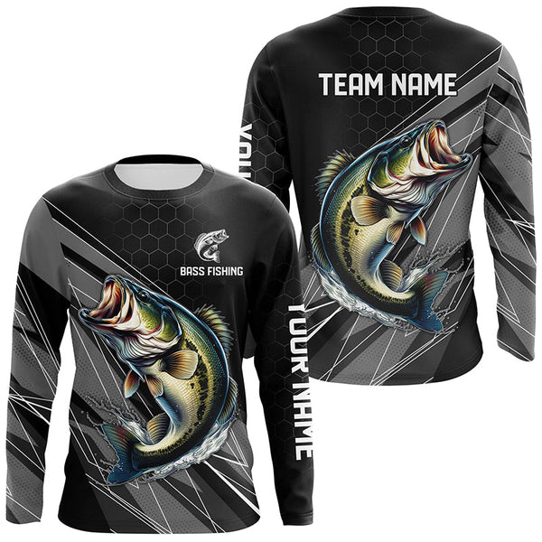 Maxcorners Personalized Black camo Largemouth Bass Fishing Jerseys, Bass Long Sleeve Fishing Tournament Shirts MT2108