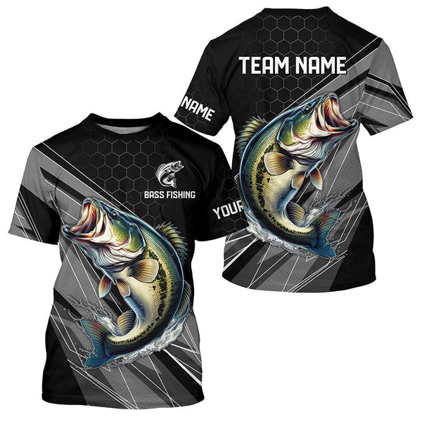 Maxcorners Personalized Black camo Largemouth Bass Fishing Jerseys, Bass Long Sleeve Fishing Tournament Shirts MT2108
