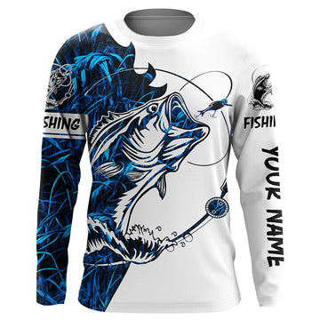 Maxcorners Blue camo Bass fishing Customize Name UV protection long sleeves fishing shirt for men LM0201