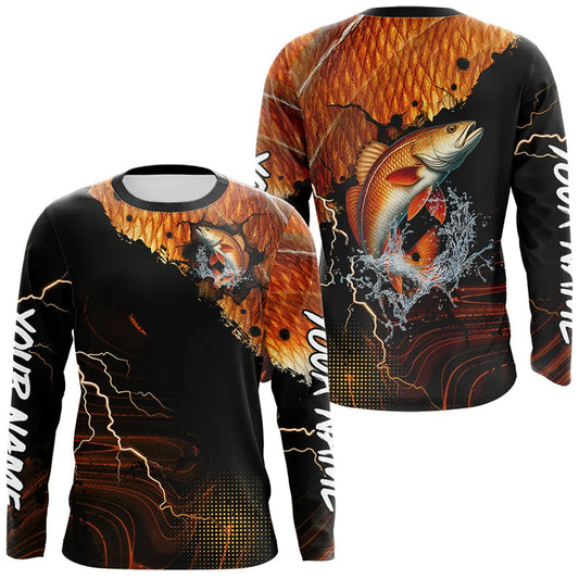 Maxcorners Personalized Redfish Fishing jerseys, Redfish scales lightning thunder tournament fishing shirts LM1112