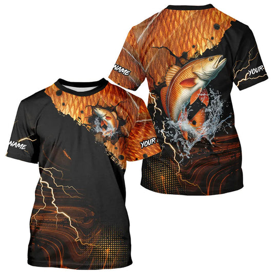 Maxcorners Personalized Redfish Fishing jerseys, Redfish scales lightning thunder tournament fishing shirts LM1112