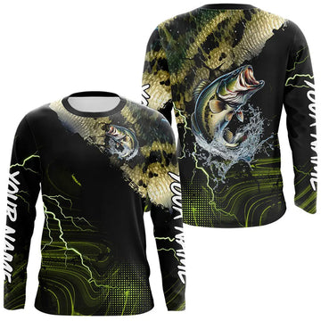 Maxcorners Personalized Largemouth Bass Fishing jerseys, Bass scales lightning thunder tournament fishing shirts LM1112