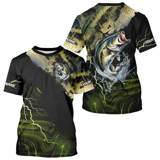 Maxcorners Personalized Largemouth Bass Fishing jerseys, Bass scales lightning thunder tournament fishing shirts LM1112
