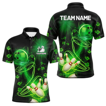 Maxcorners Green shamrock lightning thunder St Patrick's Day bowling shirts for men custom team bowling jerseys