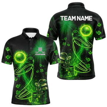 Maxcorners Green shamrock lightning thunder St Patrick's Day custom matching golf polo shirts for couple LM0901