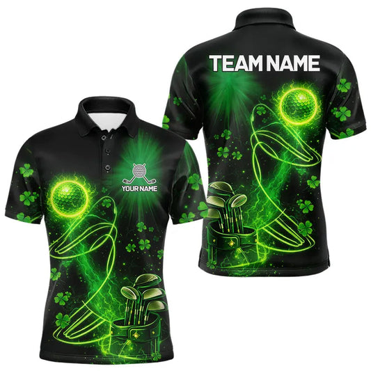 Maxcorners Green shamrock lightning thunder St Patrick's Day custom matching golf polo shirts for couple LM0901