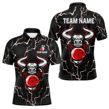Maxcorners Bowling Bull Thunder Lightning Black and Red Bowling shirts for men custom Bowling Team League Jerseys LM0901