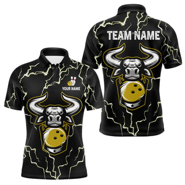 Maxcorners Bowling Bull Thunder Lightning Black & Yellow Bowling shirt for men custom Bowling Team League Jersey LM0901