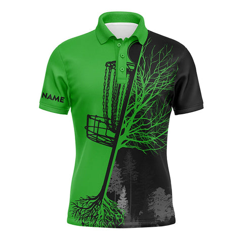 Maxcorners Mens disc golf polo shirt custom name black and green disc golf basket, personalized disc golf shirts MT0510