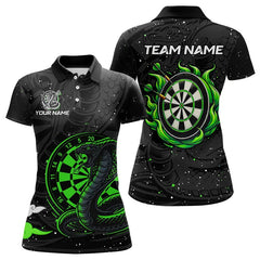 Maxcorners Black And Green Cobra Snake Darts Polo, Quarter Zip Shirts For Men Custom Name Darts Team Jerseys 