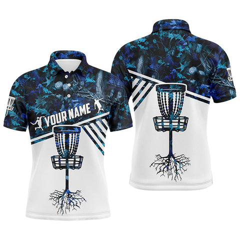 Maxcorners Mens disc golf polo shirt blue camo custom name disc golf team shirt, disc golf gifts MT0510