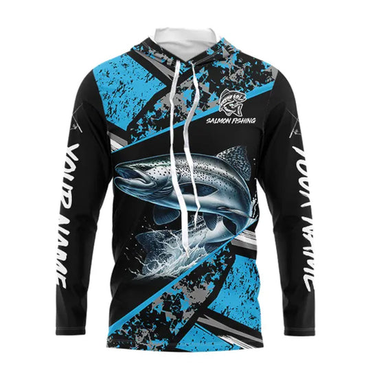 Maxcorners Chinook Salmon fishing Blue camo Long Sleeve Performance Fishing Shirt custom Salmon fishing jerseys LM0201
