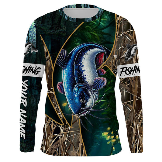 Maxcorners Catfish Fishing camo green UV protection UPF 30+ long sleeves fishing shirt for men
 LM0201