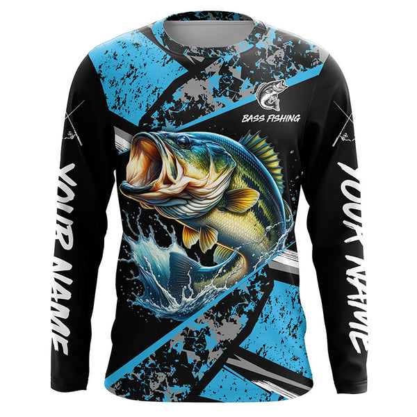 Maxcorners Largemouth Bass fishing Blue camo Long Sleeve Performance Fishing Shirt custom Bass fishing jerseys MT2108