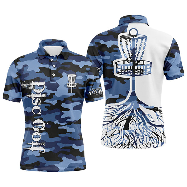 Maxcorners Mens disc golf polo shirt name blue camo disc golf basket, personalized disc golf shirts MT0510