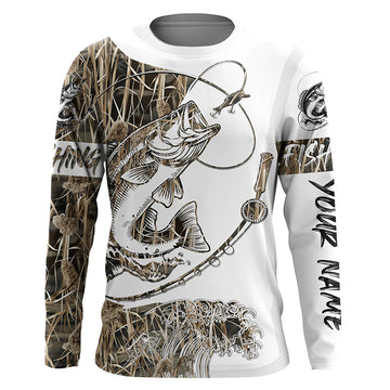 Maxcorners Largemouth Bass fishing tattoo Customize name 3D All Over Printed fishing Long sleeve shirts LM0201
