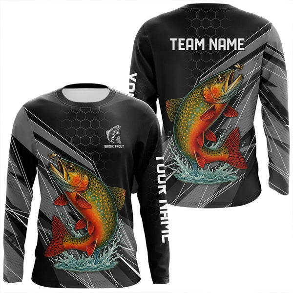 Maxcorners Personalized Black camo Brook Trout Fishing Jersey, Brook Trout Long Sleeve Fishing Tournament Shirts LM0611