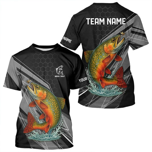 Maxcorners Personalized Black camo Brook Trout Fishing Jersey, Brook Trout Long Sleeve Fishing Tournament Shirts LM0611