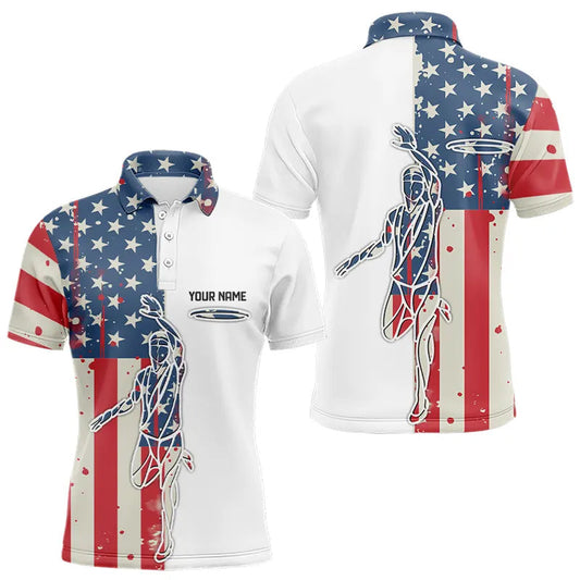 Maxcorners Vintage American Flag Mens Disc golf polo shirts custom name patriotic disc golf jerseys MT0510