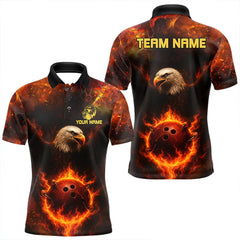 Maxcorners Personalized Flame Eagle Bowling Polo, Quarter Zip Shirts For Men Custom Team Eagle Bowling Jerseys TU0812