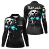 Maxcorners Black and Blue Skull Men's Bowling Polo, Quarter Zip shirts Custom Skull Team Bowling Jersey