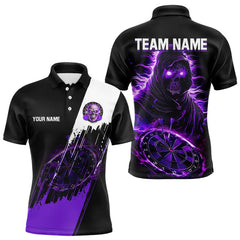 Maxcorners Black And Purple Skull Reaper Dart Jerseys Polo, 1/4 Zip Shirt For Men And Women Custom Darts Team Shirts