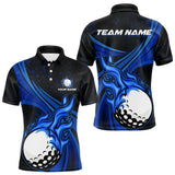 Maxcorners Black and Blue Golf ball Flame Golf Polo Shirts For Men Custom men's golf clothing, best golf gifts LM1610