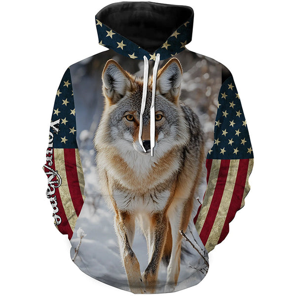 Maxcorners Coyote Hunting american flag patriotic Custom Name 3D All over print shirts LM2608