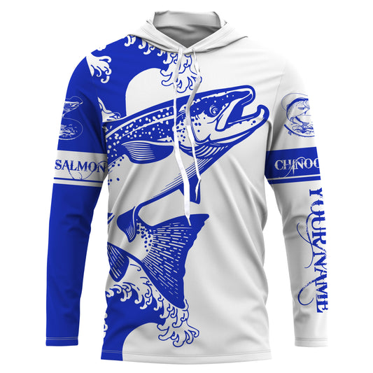 Maxcorners Chinook King salmon fishing tattoo blue Custom name salmon Long sleeve fishing shirts, Long Sleeve Hooded LM0201