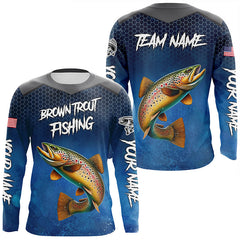 Maxcorners Blue camo Brown trout fishing Custom performance long sleeve team Trout fishing tournament shirts MT2108